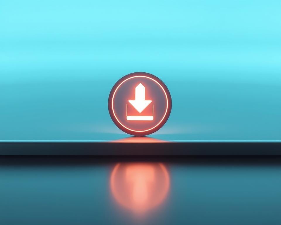 A secure, encrypted download icon resting on a sleek, metallic surface. The icon glows with a soft, warm light, conveying a sense of trustworthiness and digital security. The background is a minimalist, monochrome space, allowing the icon to take center stage. Subtle reflections and shadows add depth and dimension, while a cool, directional lighting setup highlights the icon's clean, elegant design. The overall mood is one of professionalism, reliability, and technological sophistication, perfectly suited to illustrate the "Aspects légaux et considérations éthiques" section of the article.